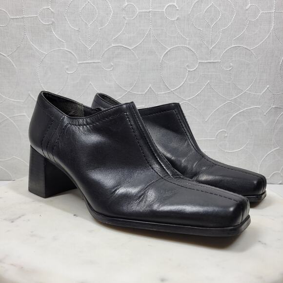 Naturalizer Stitch In Time Ankle Boots 7.5 Black Leather Chunky Heels Square Toe - Picture 4 of 14